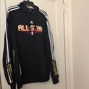 Adidas Black All-Star Hoodie with Gold and White Stripes size: XL